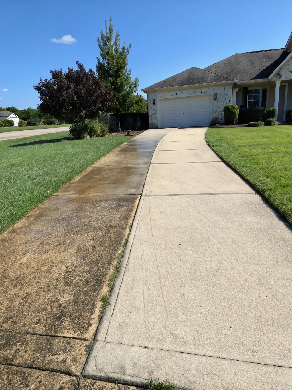 A before-and-after split image showcasing the dramatic cleaning results achieved by Denver Pressure Washing on a heavily soiled surface.